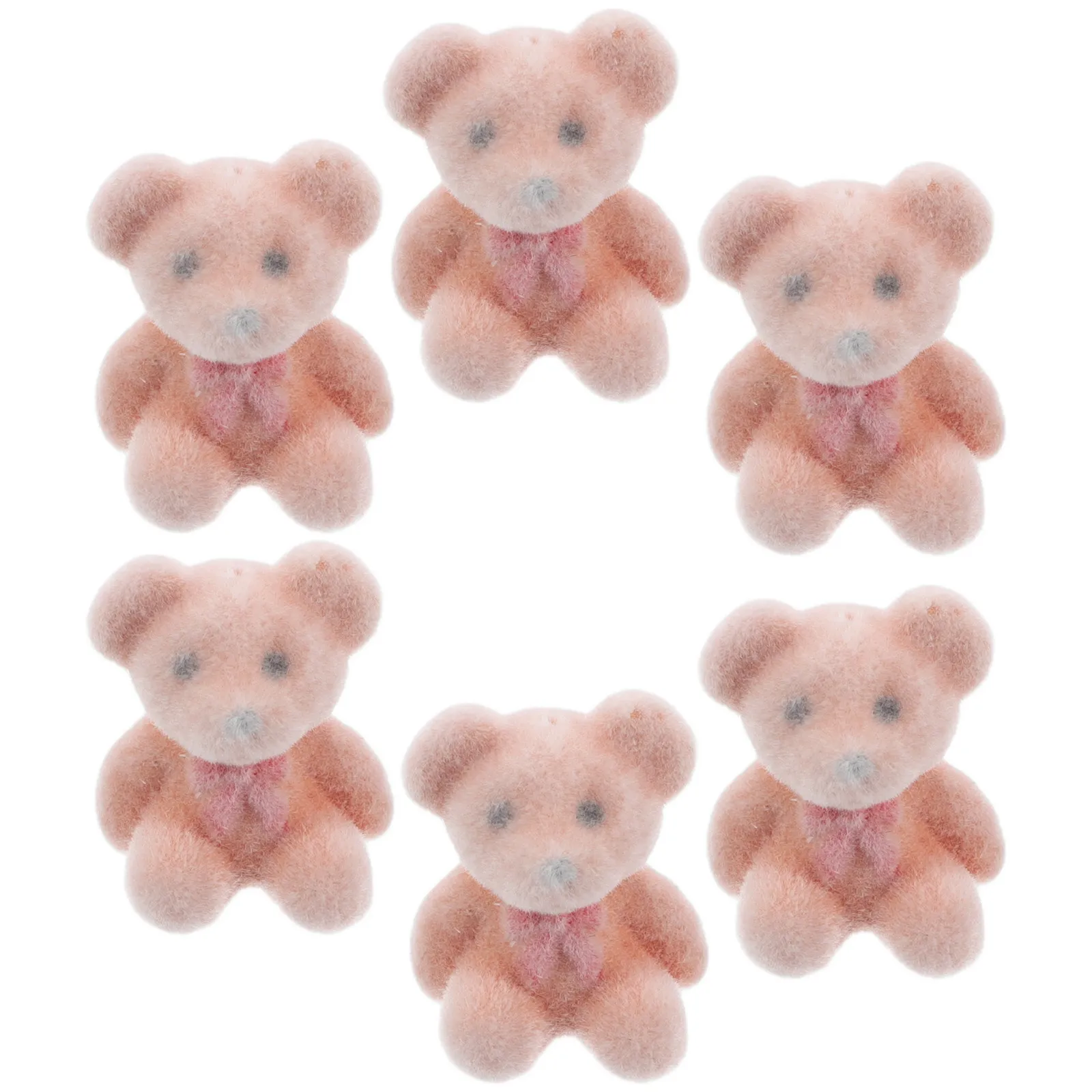6Pcs Mini Flocked Bear Stuffed Animals Wedding Party Baby Shower Birthday Graduation Favor DIY Craft Decoration Bulk Tiny Animal