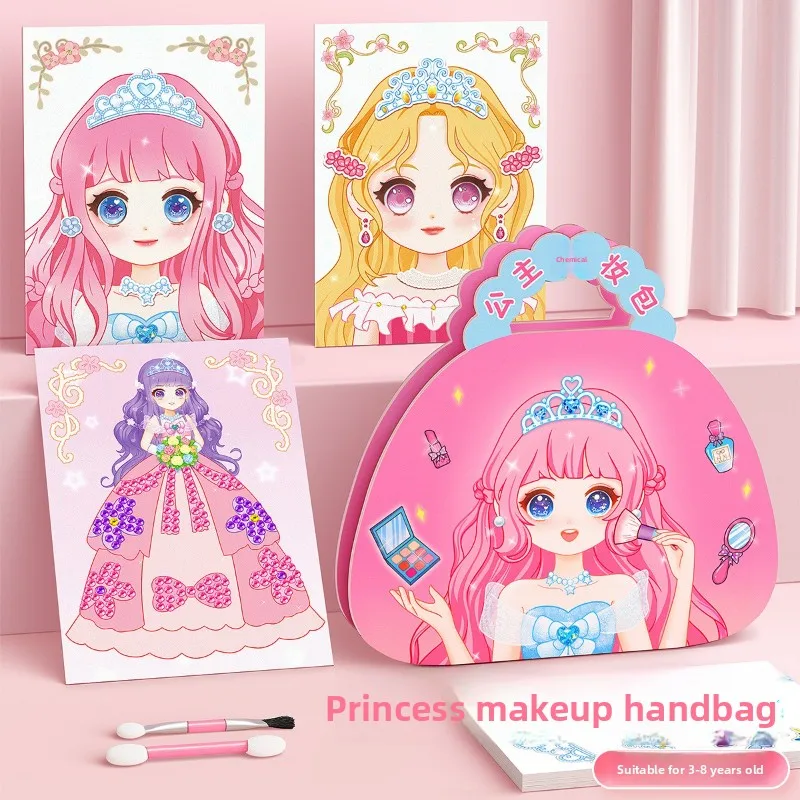 Princess-themed Handbag Gift Set for Kids: Makeup Bag Toy DIY Craft Materials for Girls: Diamond Stickers Perfect Gift Idea