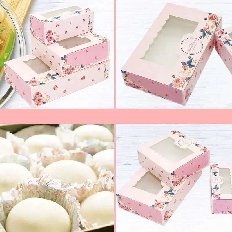 

10PCS Mini Mooncake Paper Gift Box Transparent Window Candy And Sweets Cake Box Wedding Favor Navidad Gift Packaging For Home