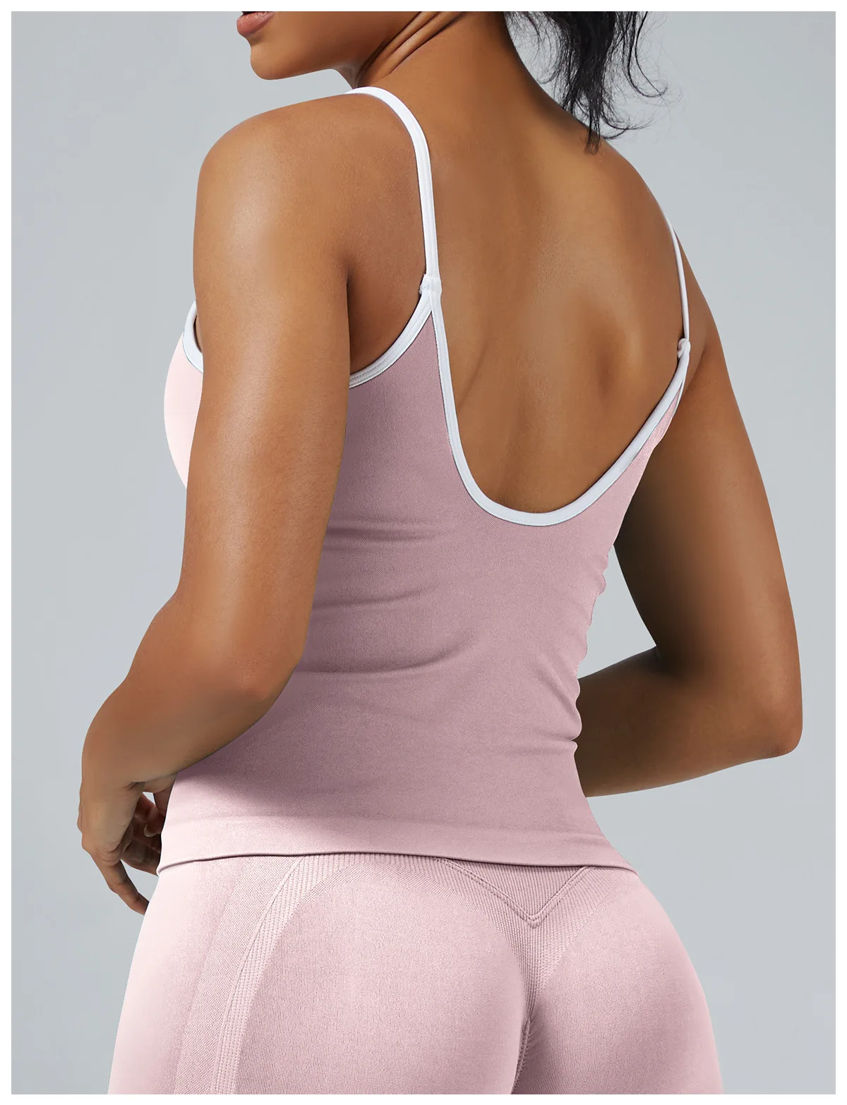 Damen Color-Blocking Gym-Sport-Tops Sommer Yoga Fitness Sexy Rückenfreie Strick-Camisoles mit Brustpolster und Trägern – Detail 12