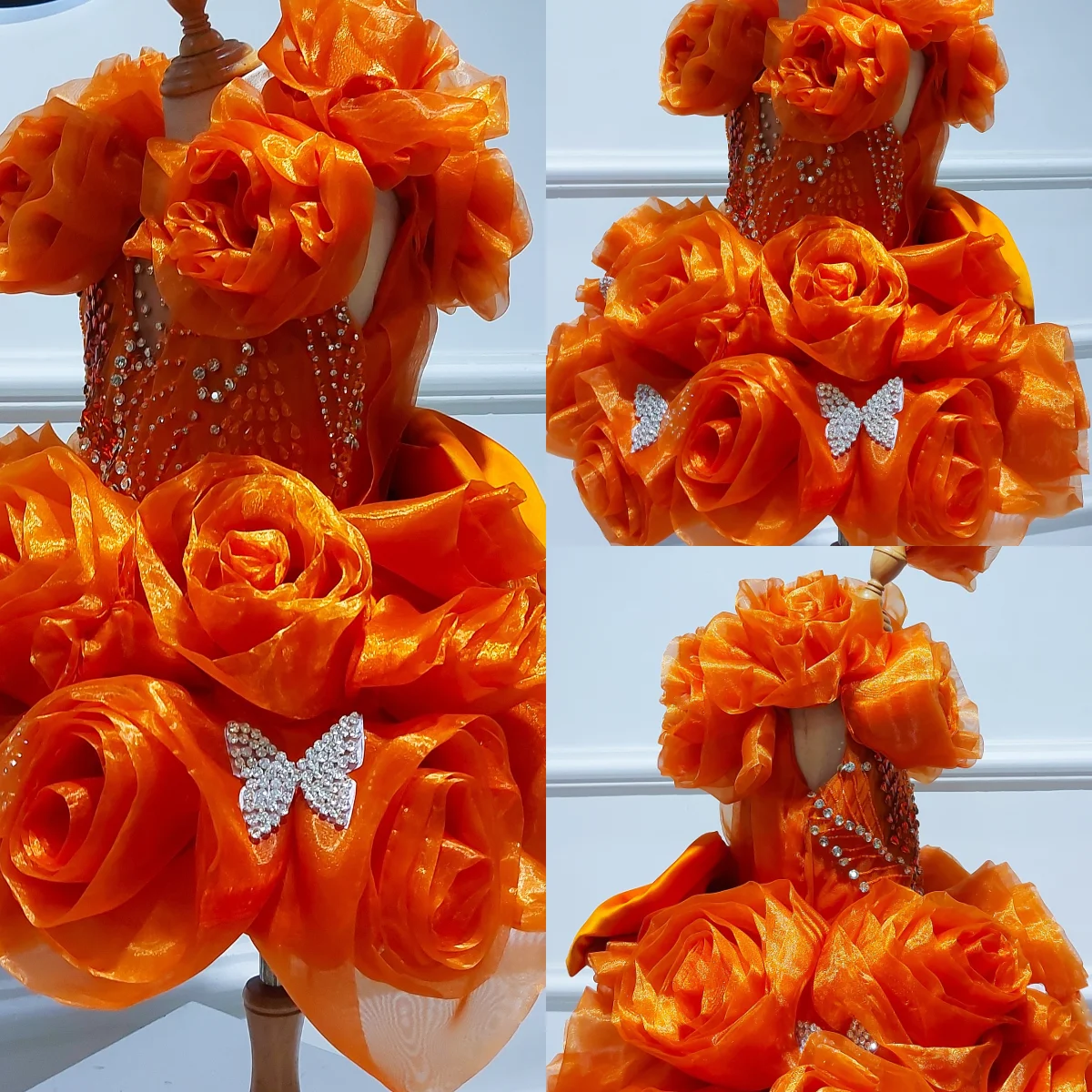 

Orange Kids Birthday Party Dresses Customized Hand Made Flower Girl Dresses Wedding Baby Girls Prom Pageant Gown