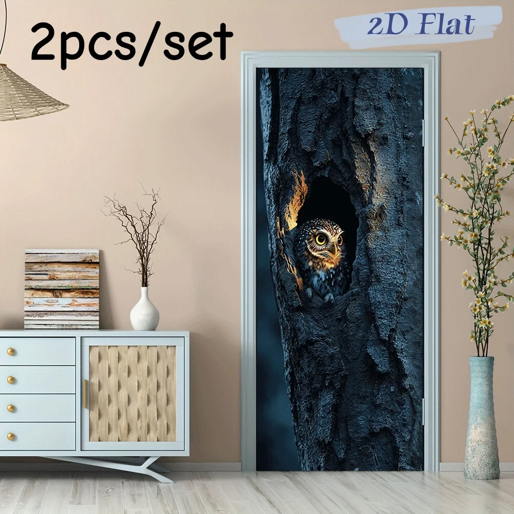 

2 шт. милых наклеек на стену в виде совы в дупле, креативные декоративные наклейки для спальни, детской комнаты, входной двери, мультяшные животные, самоклеящиеся