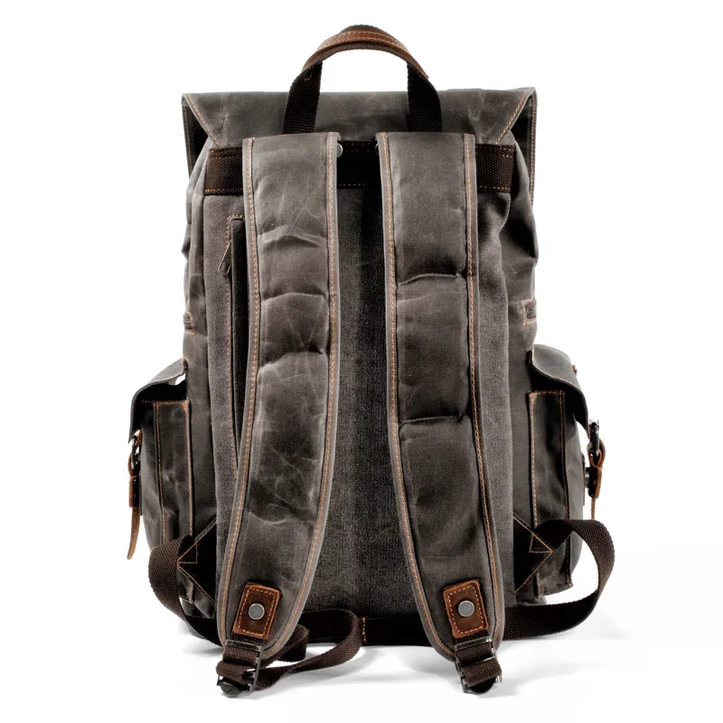 Vintage waxed canvas men\'s backpack casual laptop backpack large capacity travel rucksack