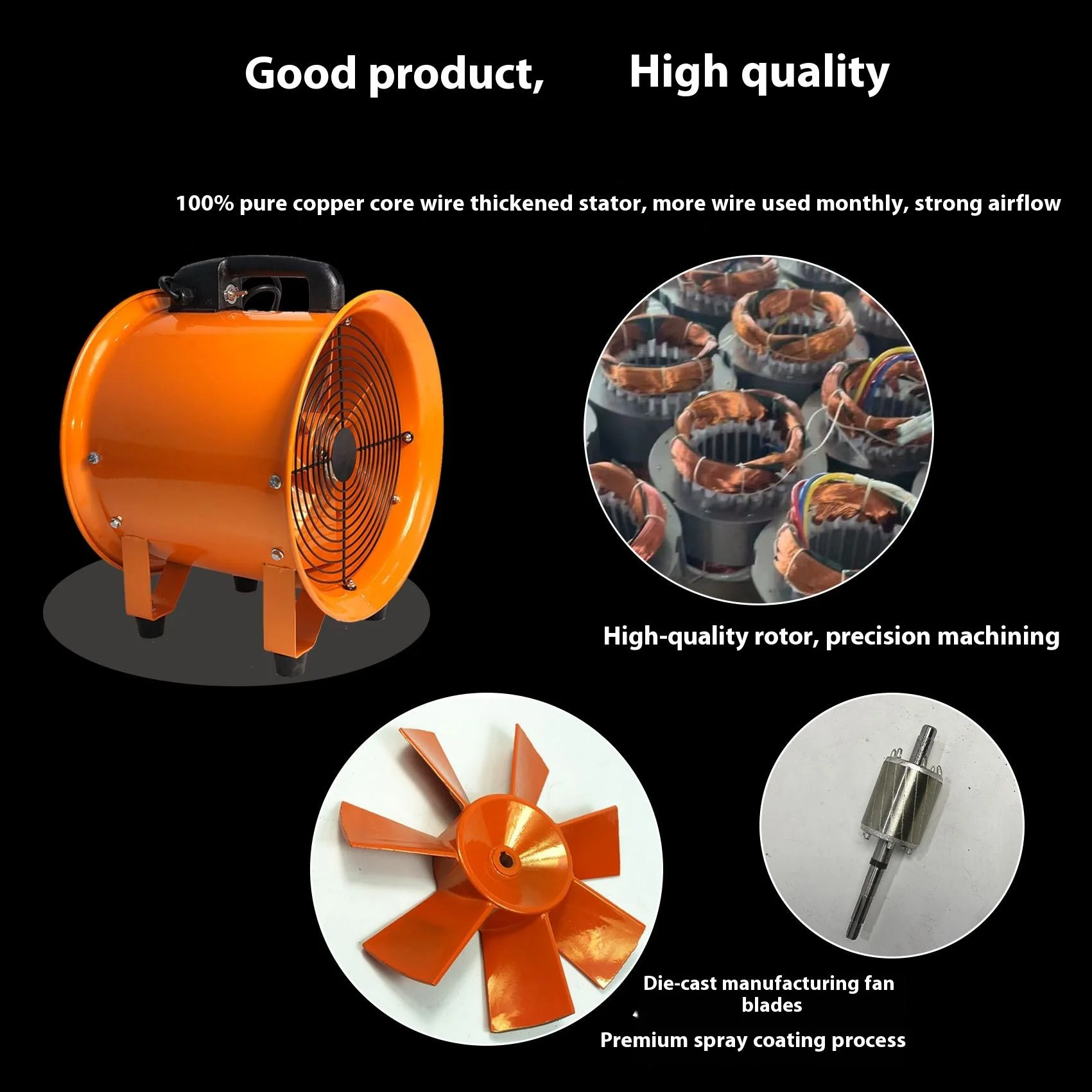 Portable mobile axial flow exhaust fan 220V/380V industrial ventilation equipment AC ball bearing powerful blower 1600rmp view 4
