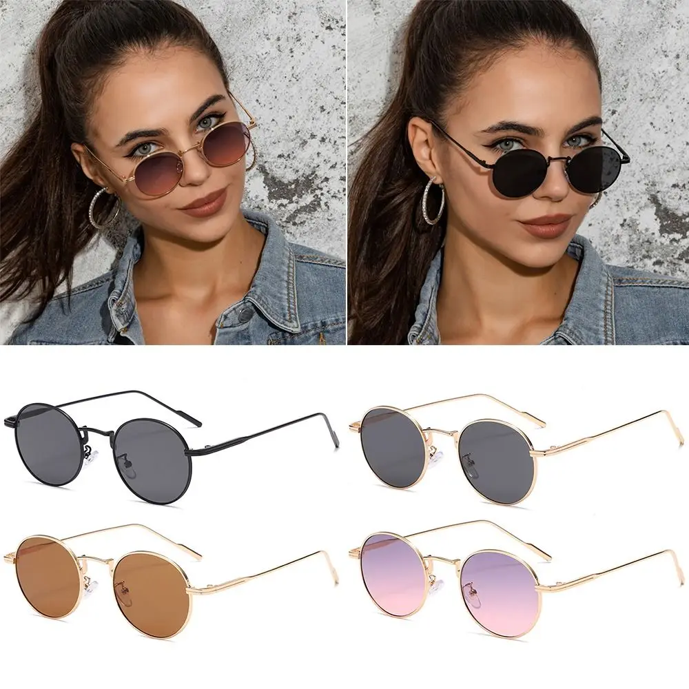 

Black Round Sunglasses for Women Trendy Metal Frame Shades Travel