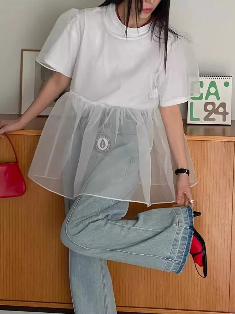 Liangliang Summer New Design Thin Me Cover up Women's Bubble Sve Top Layering Sle Korean Loose Fit round Ne irt