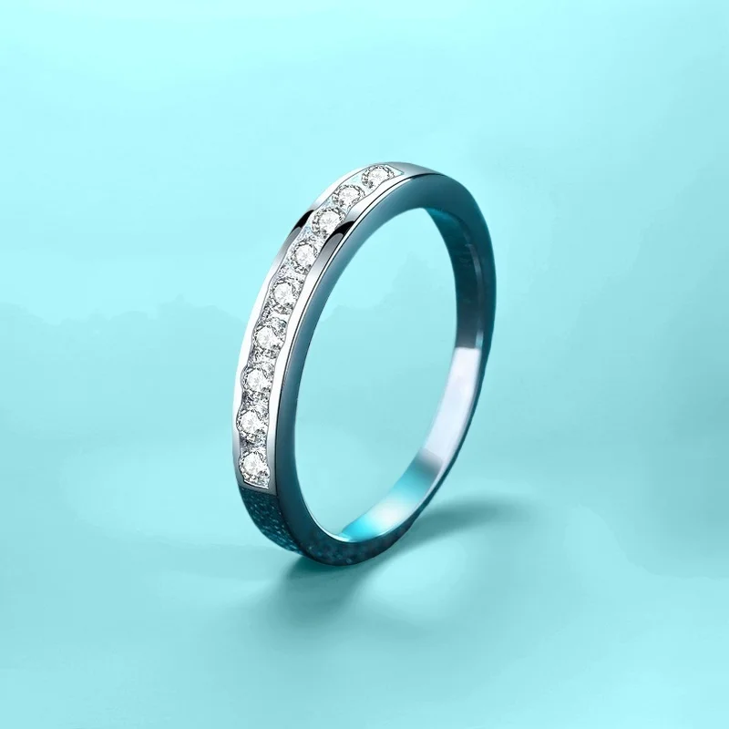 

0.27 Ct 925 Sterling Silver Minimalist Single Row Bezel Moissanite Ring GBA Certified Light Luxury Trendy Jewelry Women Styling