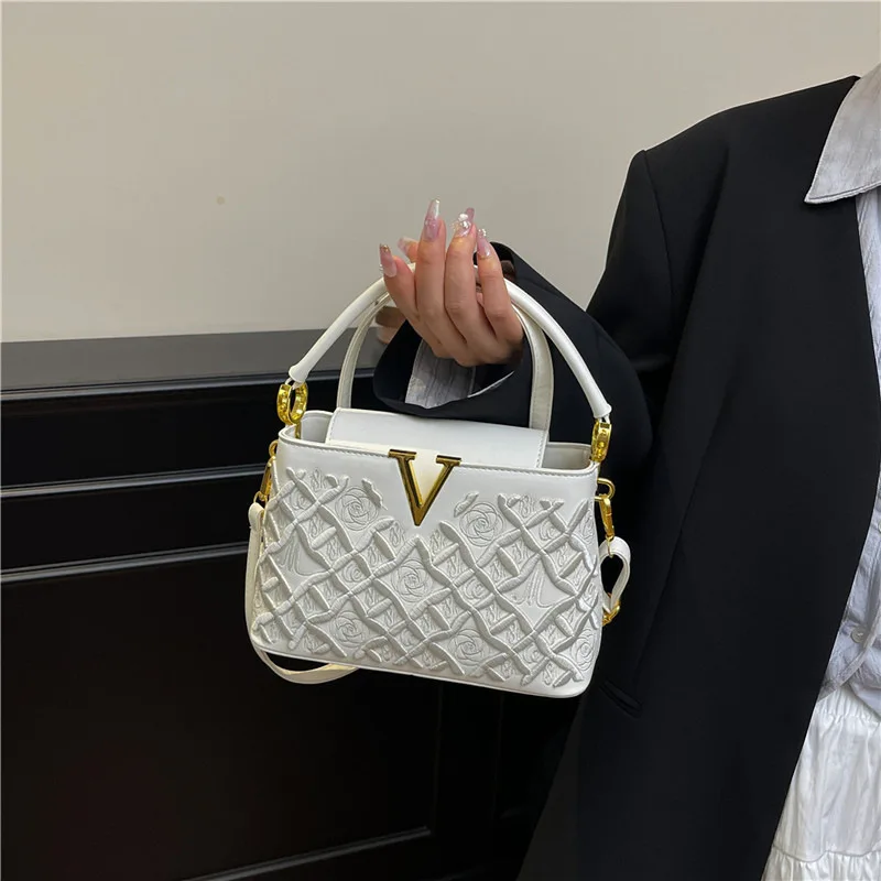 

Women's V-shaped Embroidery Handbag - Trendy Overseas Style High-End Shoulder & Crossbody Bag