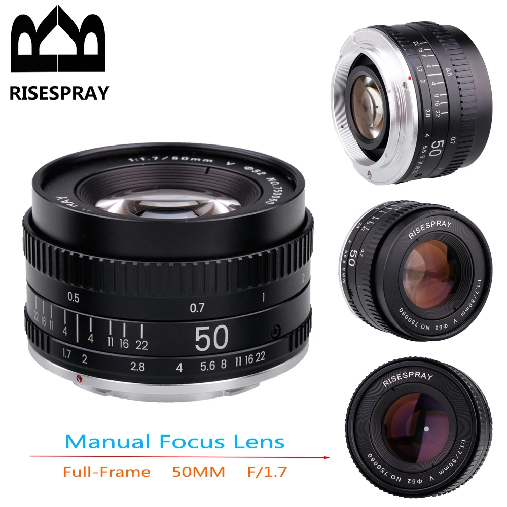 Metal RISESPRAY 50MM F1.7 Generation V Large Aperture  Manual Focus Prime Full Frame Camera Lens For CANON  EOS EF NIKON AI F