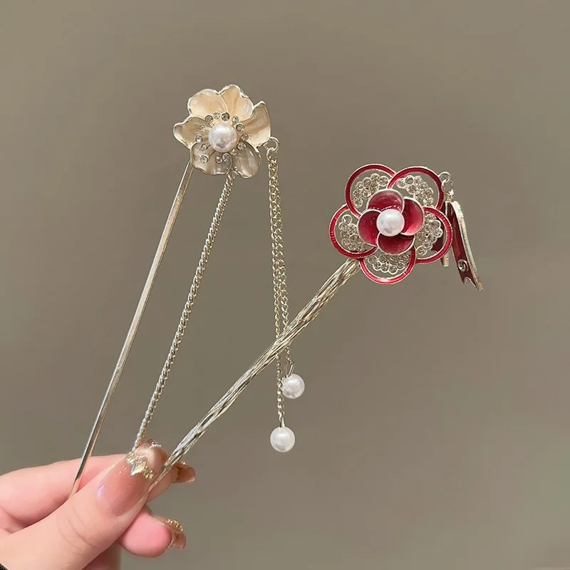Nowa chińska spinka do włosów z frędzlami, ozdobna szpilka do włosów z motywem kwiatowym, akcesoria do fryzur, biżuteria damska, spinka do włosów, wsuwka.