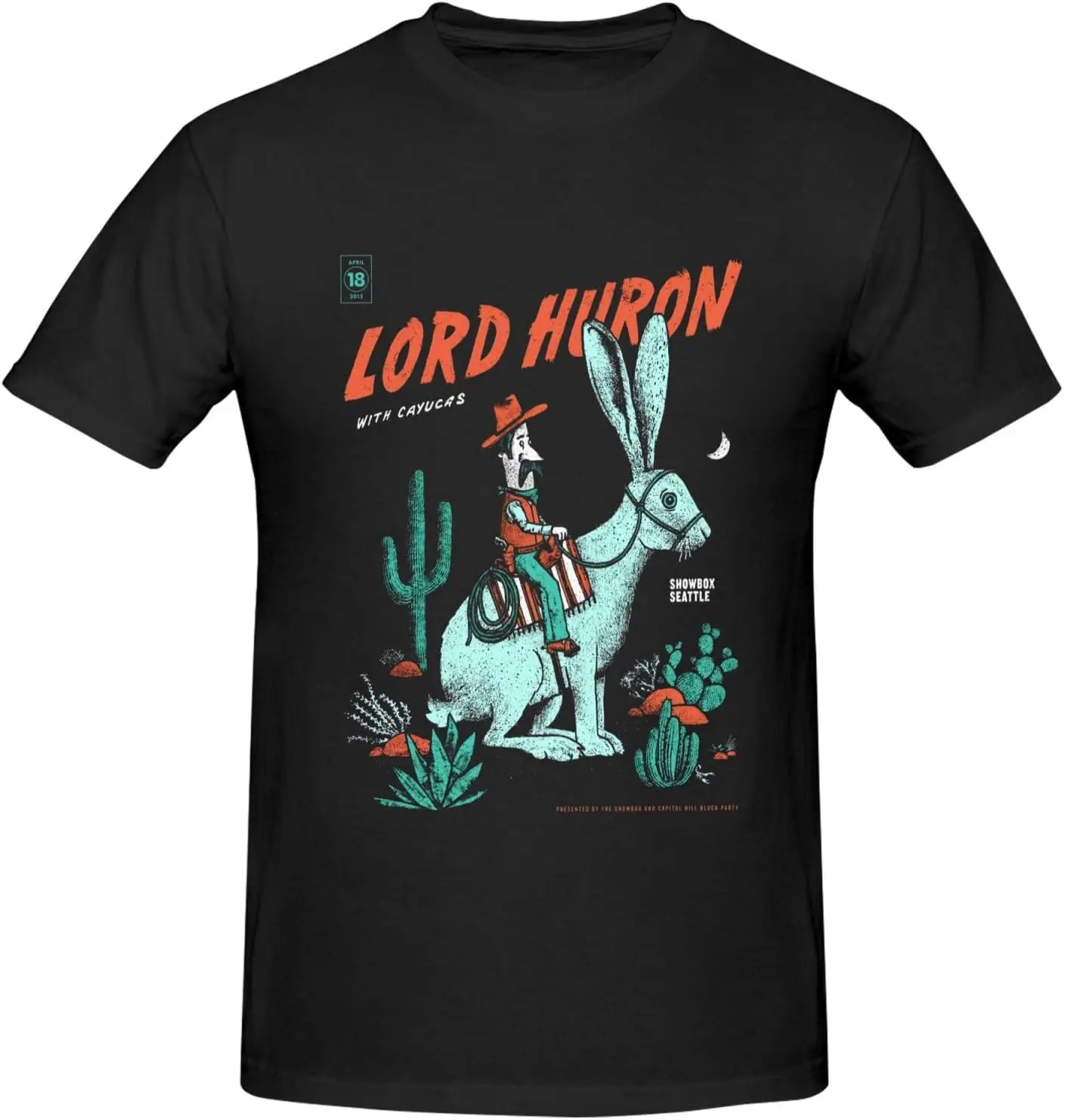 Lord Music Huron Shirt for Man Soft Short Sleeve Crew Neck Cotton Tshirts Personalized Graphic Tees Tops Black