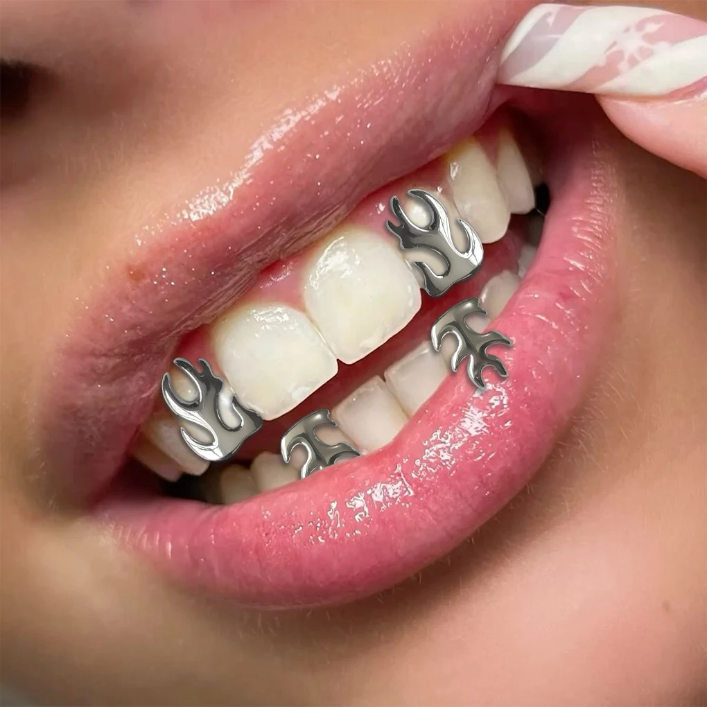 

Аксессуары для зубов в стиле хип-хоп: украшение для зубов в виде четырех огненных ветвей, подходит как мужчинам, так и женщинам, подарки для праздничных вечеринок.