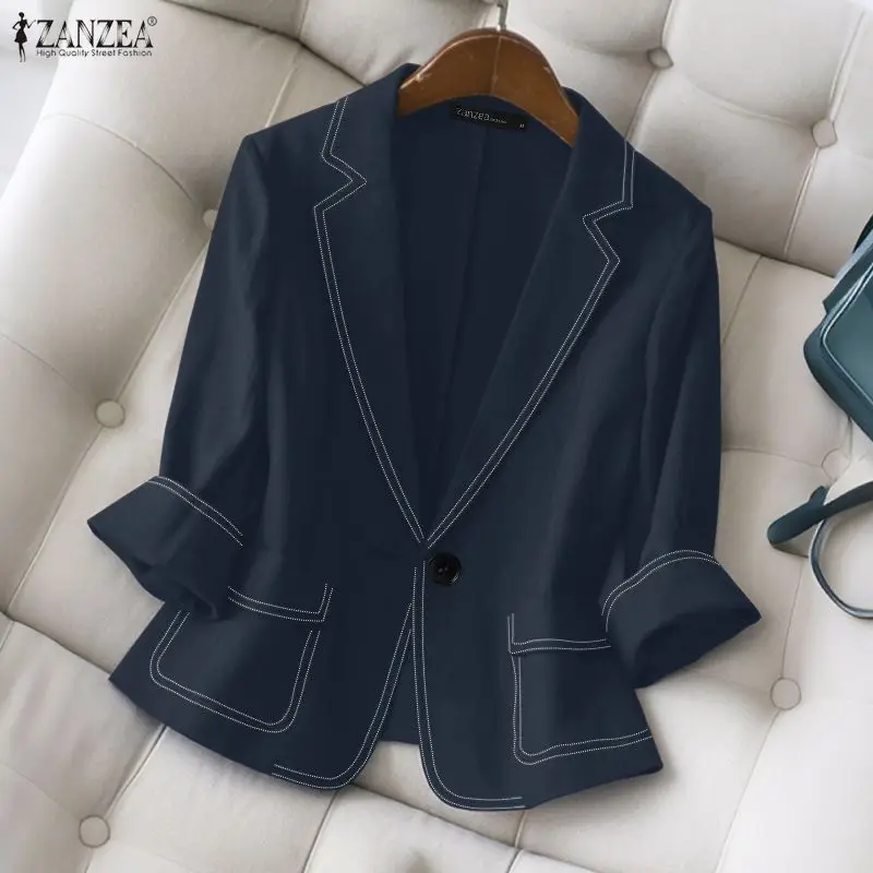 ZANZEA mode femmes Blazer automne revers cranté à manches longues contraste-point vestes printemps léger manteaux femme vêtements