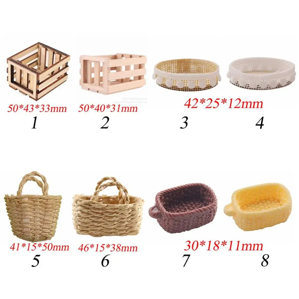 1 pcs 1/12 Scale Kids Gift Mini DIY Hand-woven Basket BJD Decor Dollhouse Supplies Miniature Tiny Storage Basket