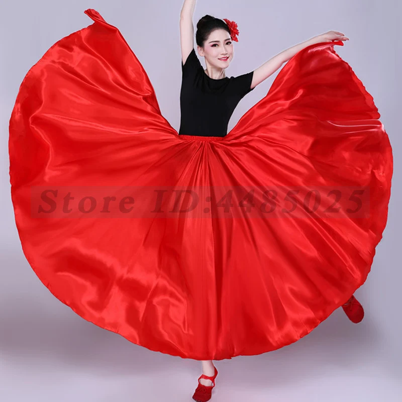 360 Grad Satin Rock Bauchtanz glänzende lange Röcke Festival traditionelle Tänzerin Kostüm Frauen Zigeuner Flamenco Tango Dance wear