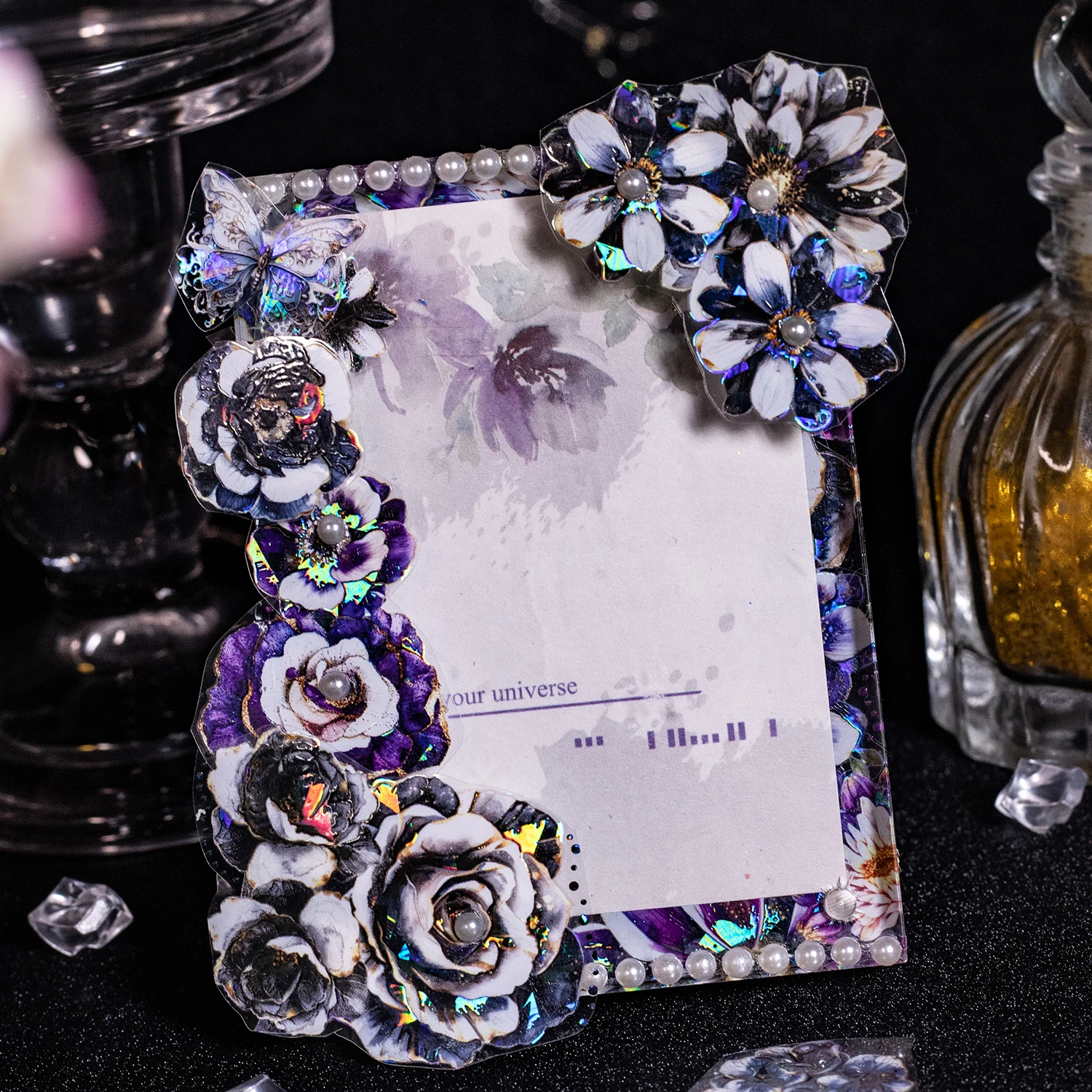 200 cm/Rolle, wasserdichtes PET-Shell-Lichtband, Fantasy Night Garden Series, wunderschöne Blumen, kreative Handnotiz-Collage