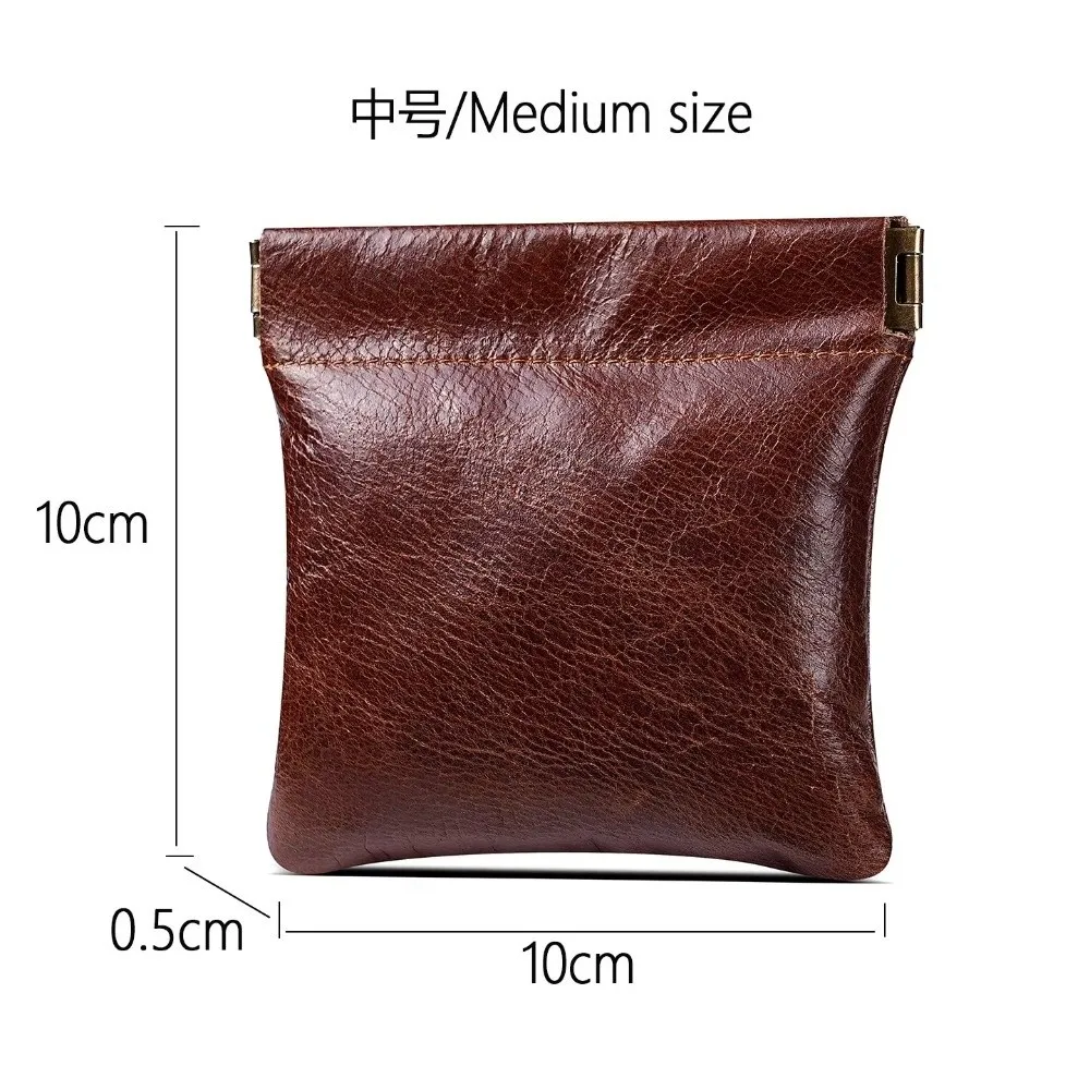3 Size Options Coin Purse Genuine Leather Automatic Closing Mini Storage Bag Compact Design Multi-Size Squeeze Coin Purse