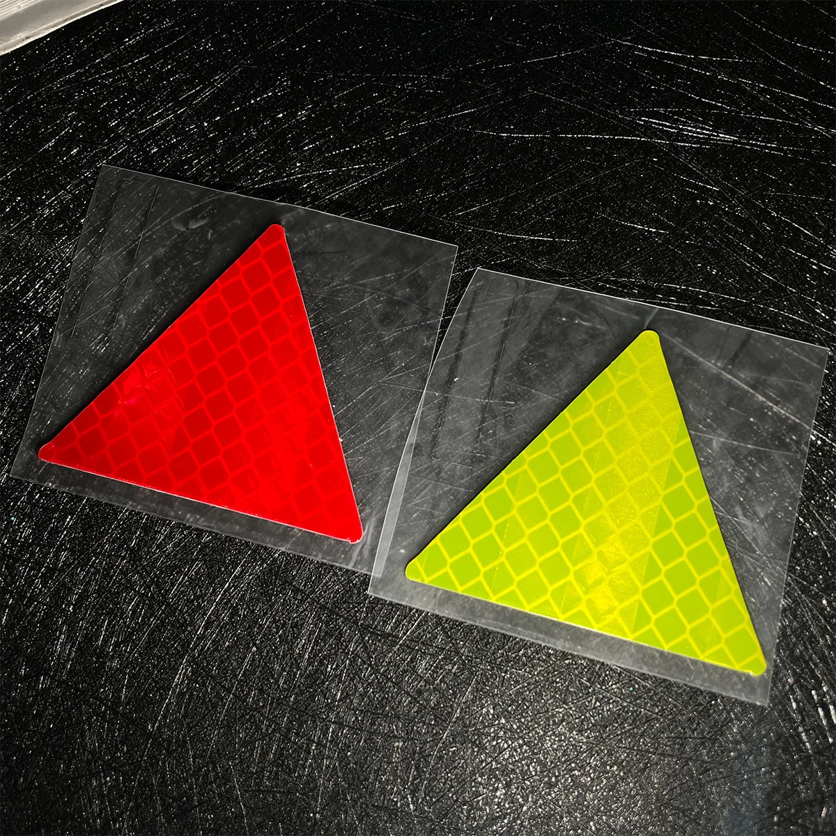 삼각형 고반사율 머드가드 데칼 격자 고반사율 소재 오토바이 전면 경고 데칼 모터 액세서리