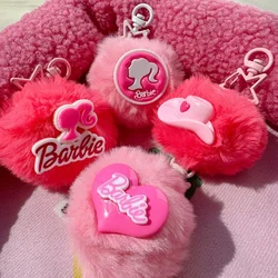 Plush Barbie Pendant Pink Cartoon Sweet Girl Key Chain Pupil Backpack Strap Friend Gift Girls Accessories Hairball Keys Pendant