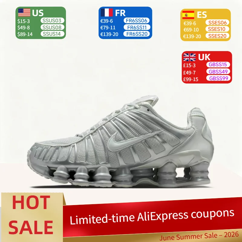 Tênis Casual Feminino Nike Shox TL Confortável, Versátil, Respirável, com Suporte e Amortecimento - Cinza Prateado IB1087-002