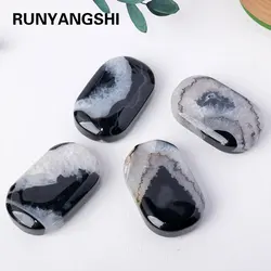 1PC Natural Crystal zblack Agate Polished Crystal Palm Play Fingertip Toy Carnelian Spiritual Meditation Healing Stone