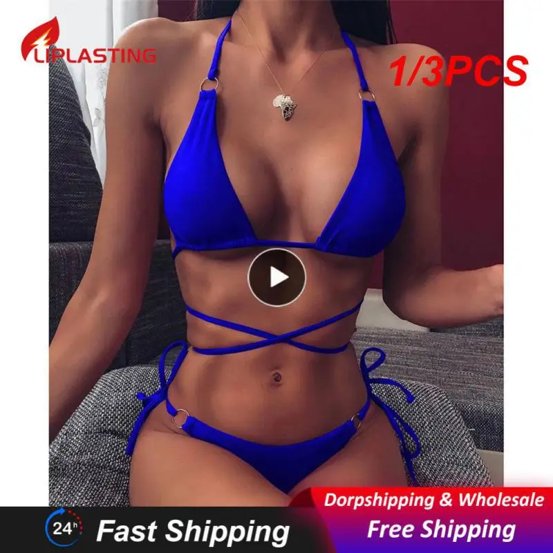 

1/3PCS Bandage Bikini Set Ring Swimsuit Women Low Waist Swimwear Female Biquini Sexy Bathing Suit Knot Swim Suit Summer 2020