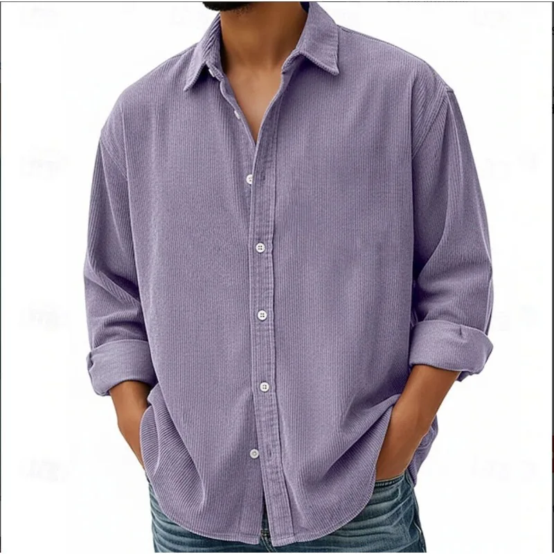 

Men's Corduroy Button Down Shirt Long Sleeve Loose Fit Casual Vintage Shirt for Outdoor