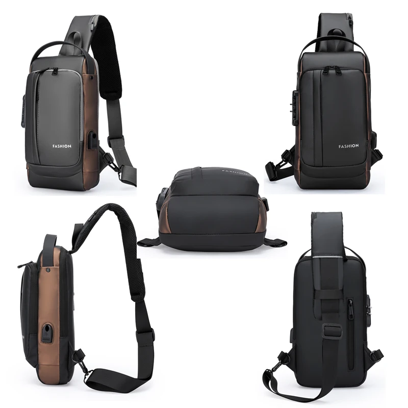 Large Capacity Men Usb Waterproof Sports Running Multifunction Shoulder Crossbody Bag Messenger Chest Sling Travel Pack for Male