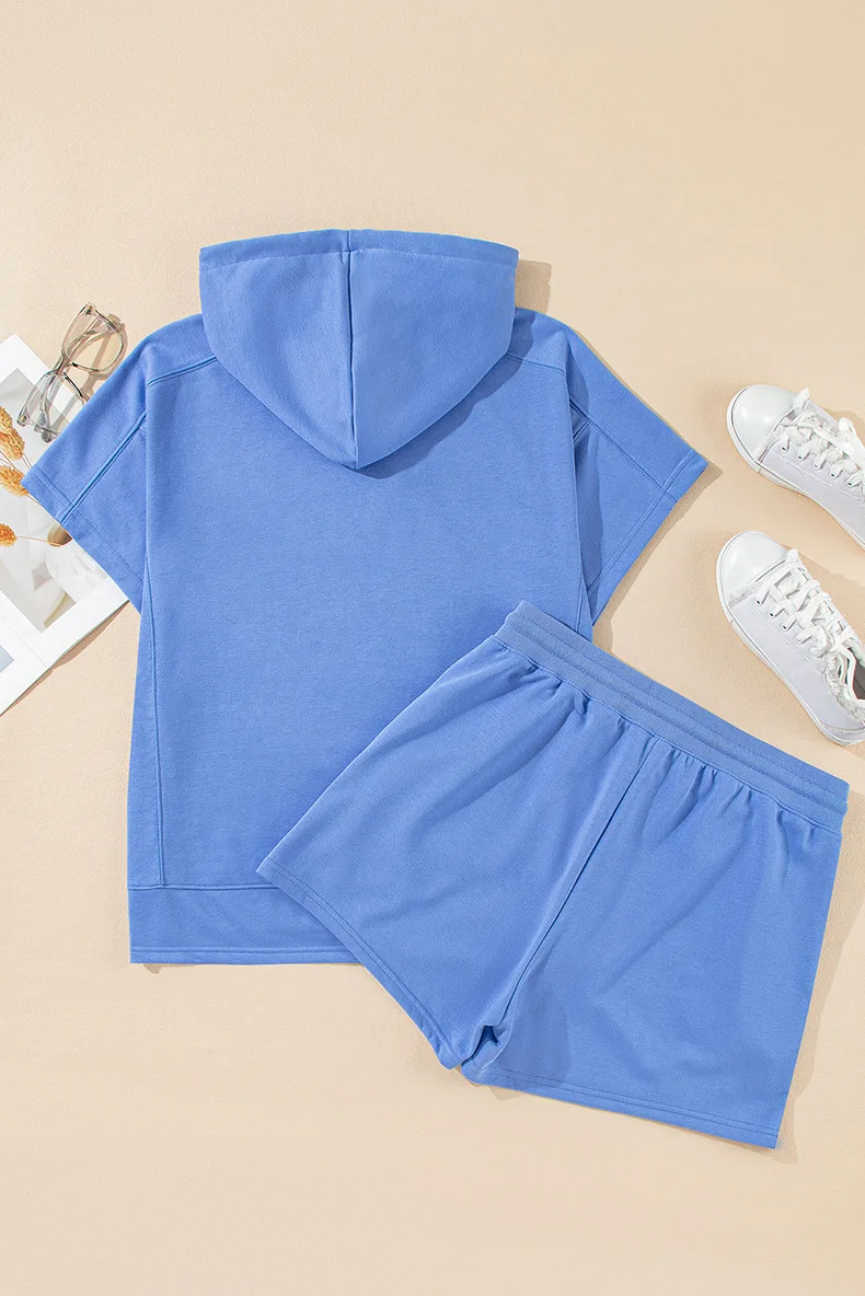 2025 뉴 하프 Ipper 반소매 티셔츠와 반바지 2 피스 세트 코튼 블렌드 캐주얼 여름 의상 패션 티셔츠 포켓 바지 세트