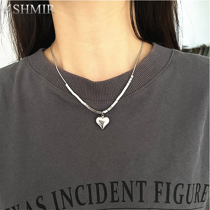 Cold wind three-dimensional love necklace for women Instagram simple design titanium steel necklace for women necklace