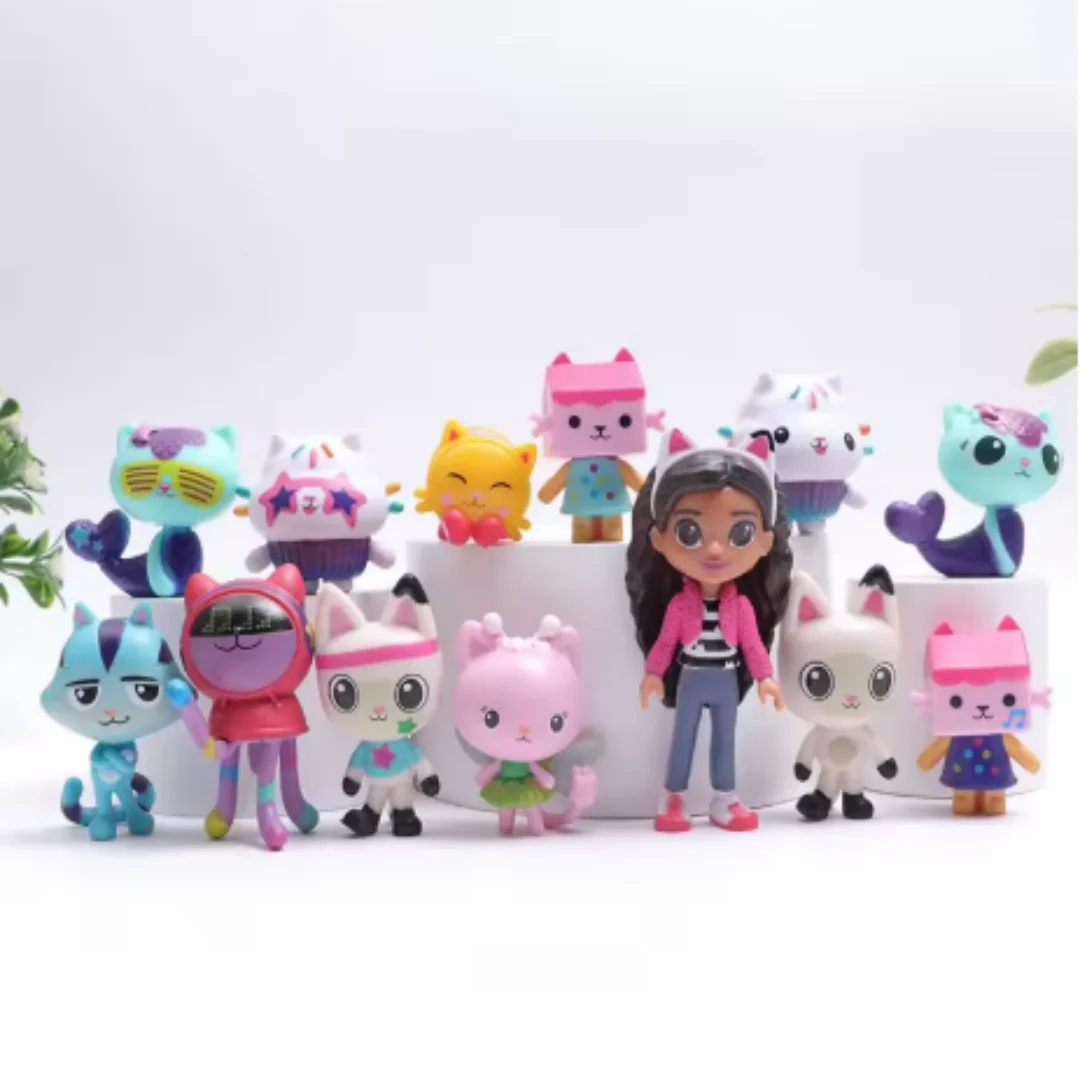 

13pcs Gabby Dollhouse Anime Figure Toy Smiling Car Cat Hug Gaby Girl Dolls Mercat Cartoon Action Figure Kids Xmas Birthday Gifts