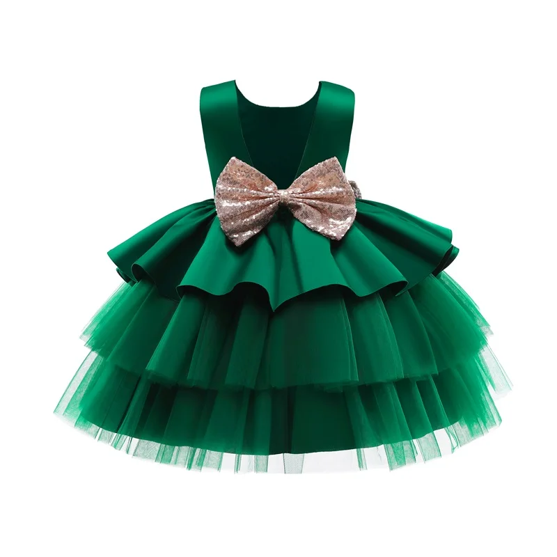 Baby Girls Party Dresses Embroidery Lace Elegant Dress Newborn Infant Birthday Tutu Gown Green Christmas Dress for Girls 1-5Yrs