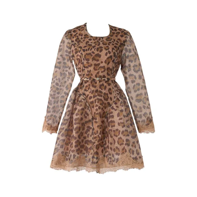 2025 تصميم أسترالي جديد طباعة الإحساس الحرير الكتان الخصر Cinching Dr High الخصر الشارع Sle طويل Sve Thiened Autu...