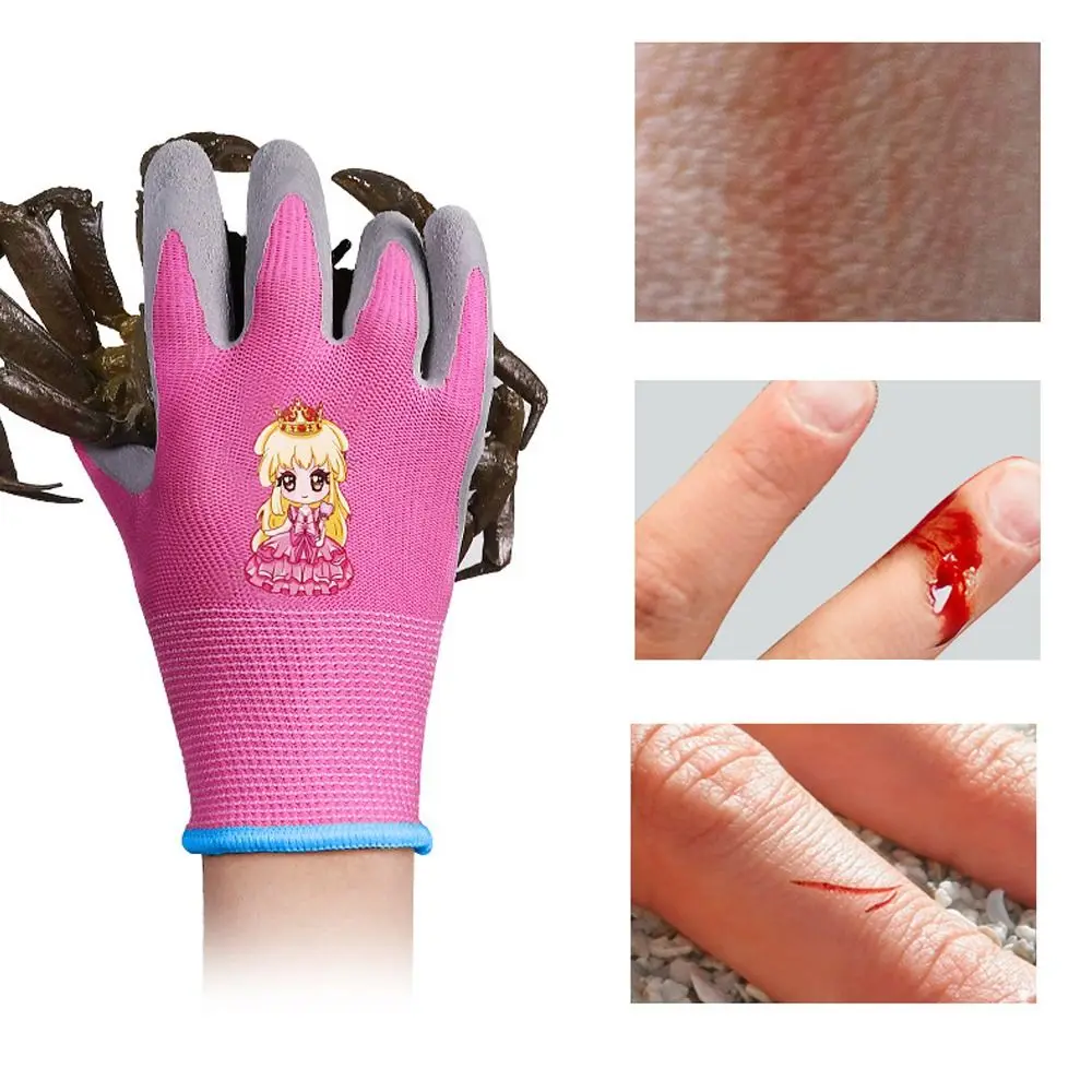 2 ペア漫画動物保護手袋肥厚安全子供作業手袋耐摩耗性通気性園芸手袋