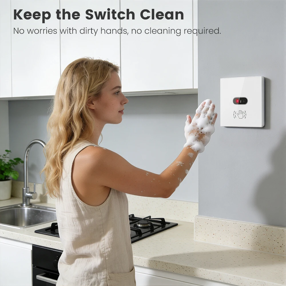 SMATRUL Tuya Eu UK WiFi Hand Wave Switch Smart Wall Light Touch IR Sensor Single Live Neutral Wire Alexa Google Home image 3