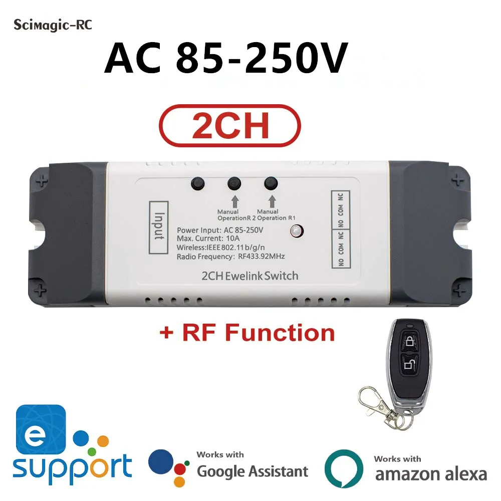 

EWeLink Smart Switch 2 Channel Wifi Relay Rolling Door Switch DC5V 12V 24V 32V 220v Motor Curtain Switch Inching Self-locking