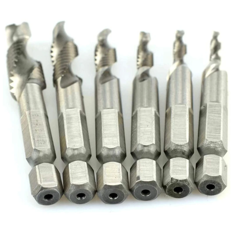 6 ชิ้น M3-M10 สกรู Tap เจาะ Bits HSS Taps Countersink Deburr ชุดเมตริกผสมบิต 1/4 นิ้ว