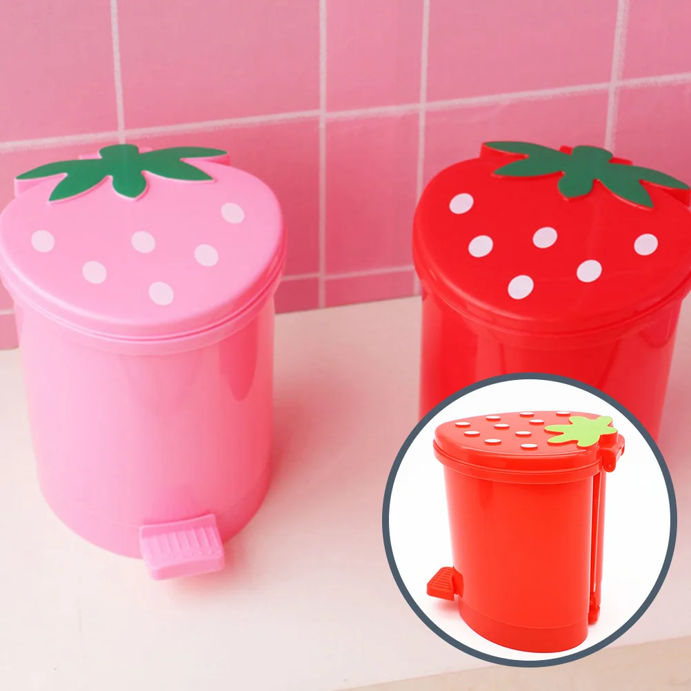 

Trash Can Kitchen Desktop Outdoor Paper Waste Container Office Red Strawberry Shaped with Lid