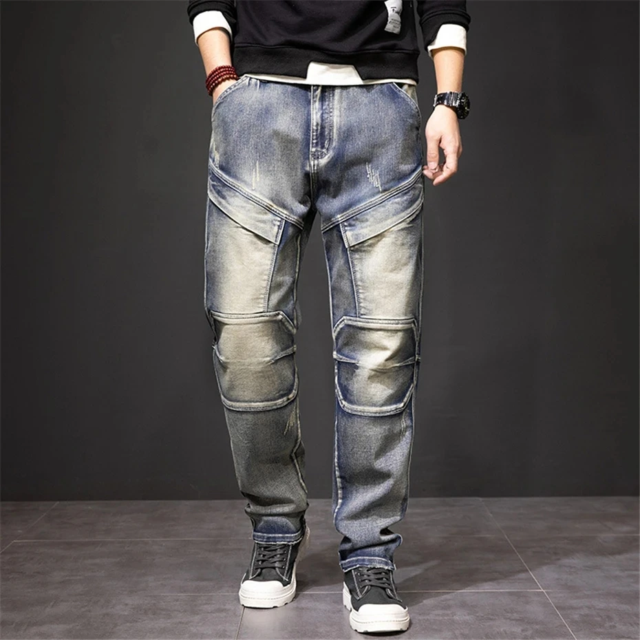 2024 Autumn and Winter New Jeans Fashion Street Jeans Men's Retro Punk Jeans Large Size 42 44