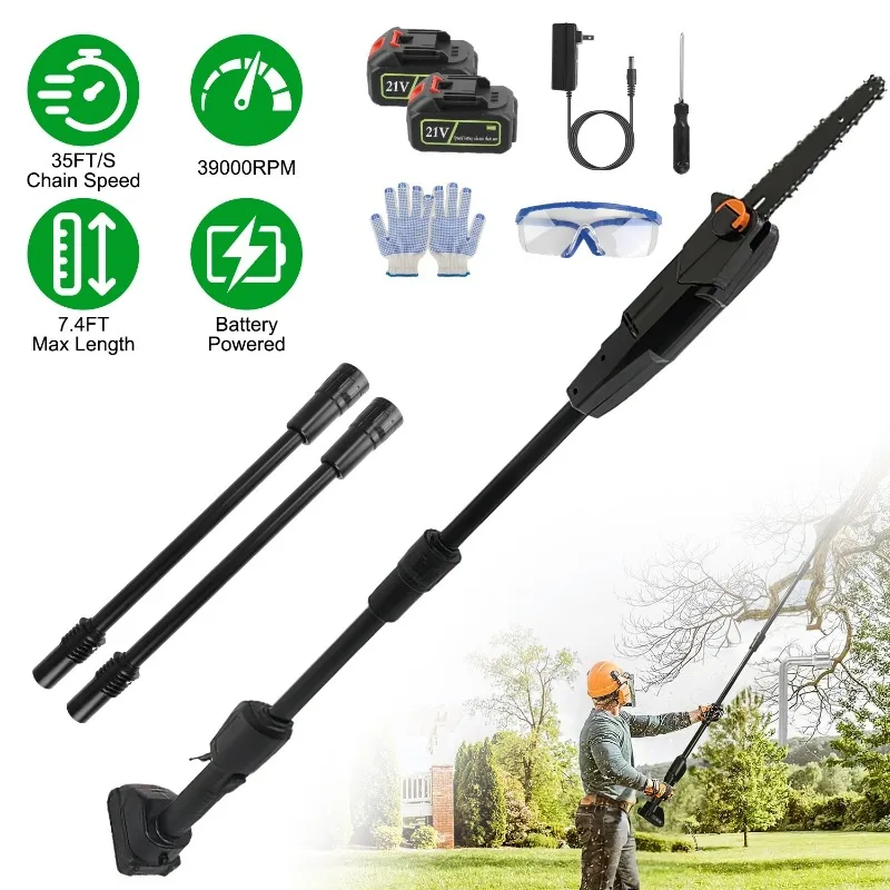 6 Inch Cordless Pole Saw, Max 7.4ft Extendable, 2×3.0Ah Batteries + Charger, Electric Chain Saw for Trimming