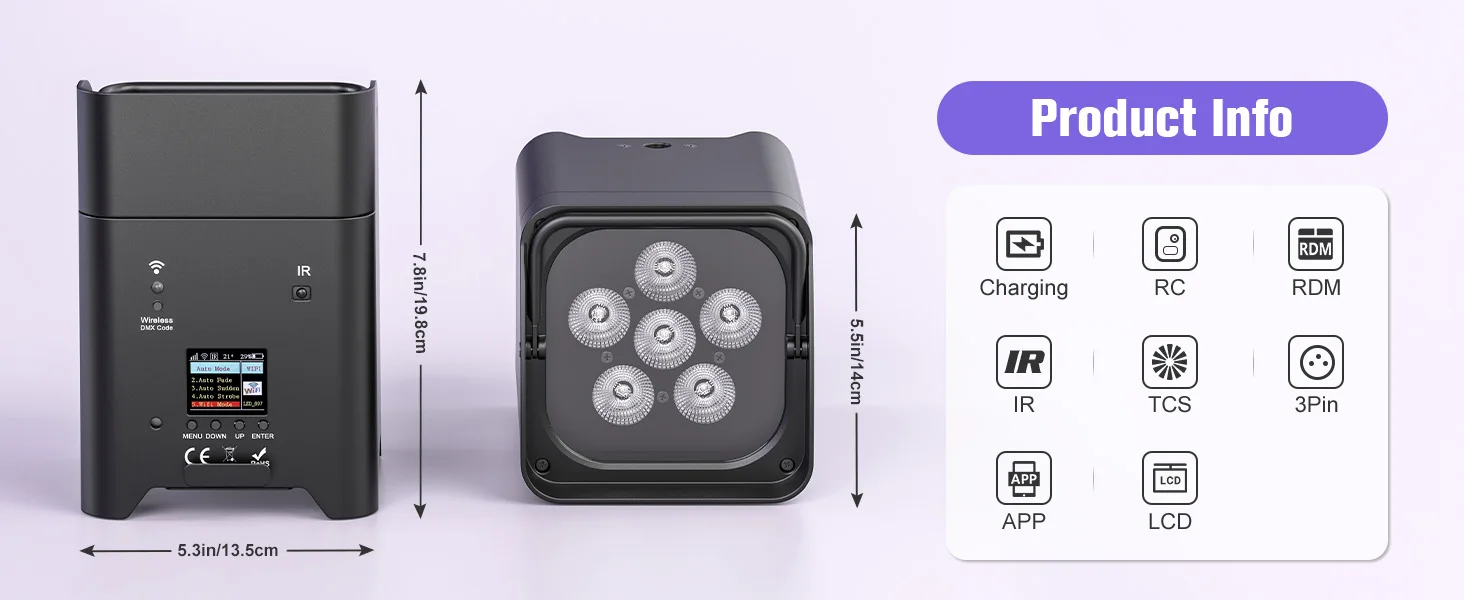 U'King 4 Stück 6x18W 6IN1 Kabelloses Par-Licht RGBAW+UV LED Batterie-Bühnenlicht Kabellose Fernbedienung DMX512 Par-Licht für DJ-Shows – Detail 3