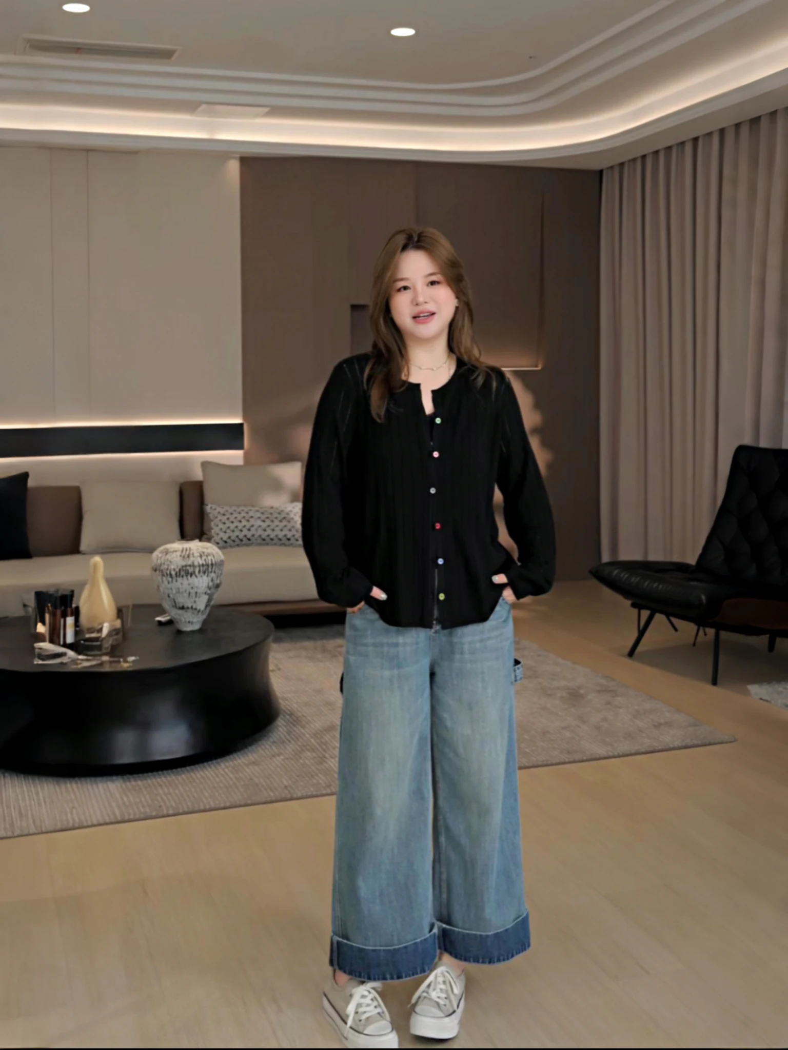 

JiJi Private Label 16-Pin Acetate Wool Large Size Women's Spring Shirt Color Button Soft V-Neck Long Sleeve Cardigan MK14332