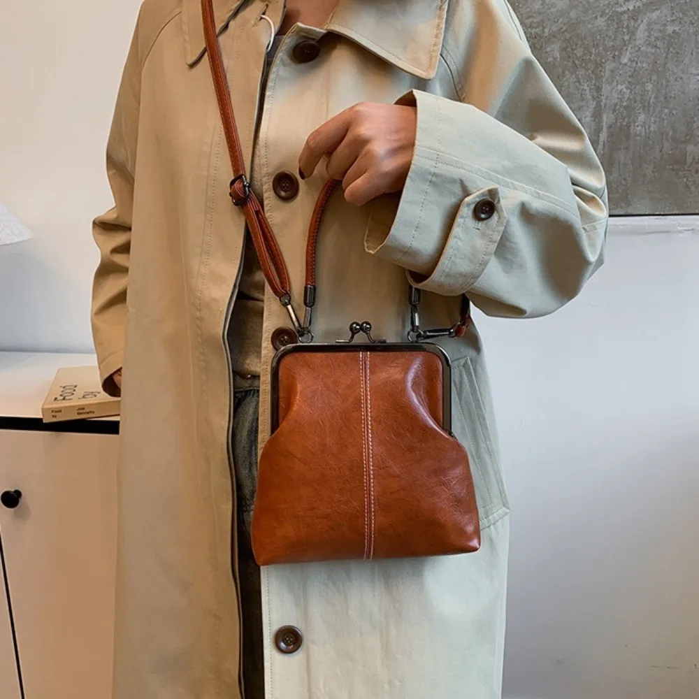 أنيقة قبلة قفل حقيبة كتف بولي Leather الجلود الرجعية النمط الصيني حقيبة كروسبودي بلون سعة كبيرة حقيبة يد نسائية خمر #3