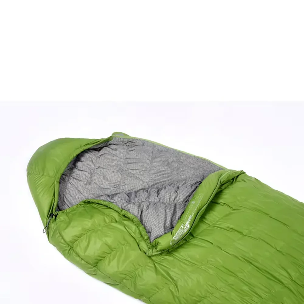 Saco de dormir personalizado de plumón de pato para adultos, estilo momia, precio de fábrica, para clima frío extremo