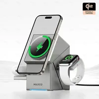 MAXCO Qi2 3-in-1 Wireless Charger Magsafe Magnetic Fast Charge Watch Stand Earphone Charging Base for IPhone16 15 Watch/Airpods