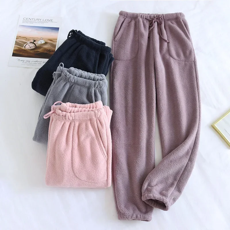 

Loose Closed Trousers Home Pants Autumn Winter New Lovers Pants Thickened Warmth and Velvet Loose Pajamas for Men and Women
