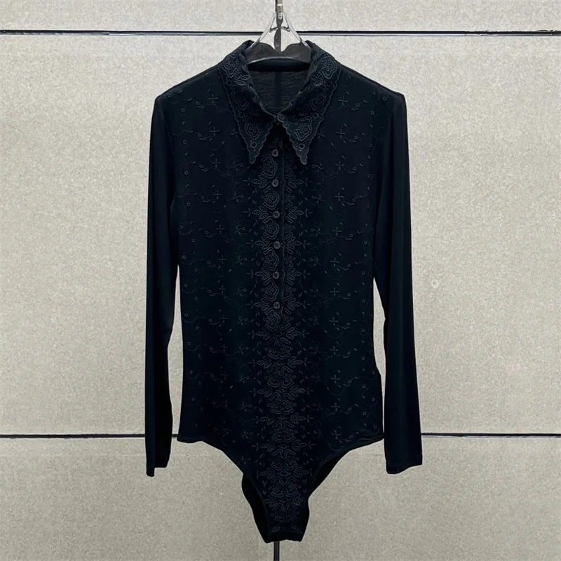 

Новый женский эластичный вязаный облегающий топ с лацканами и длинными рукавами на осень 2022, женская футболка-корсет с цветочной вышивкой, пуловер