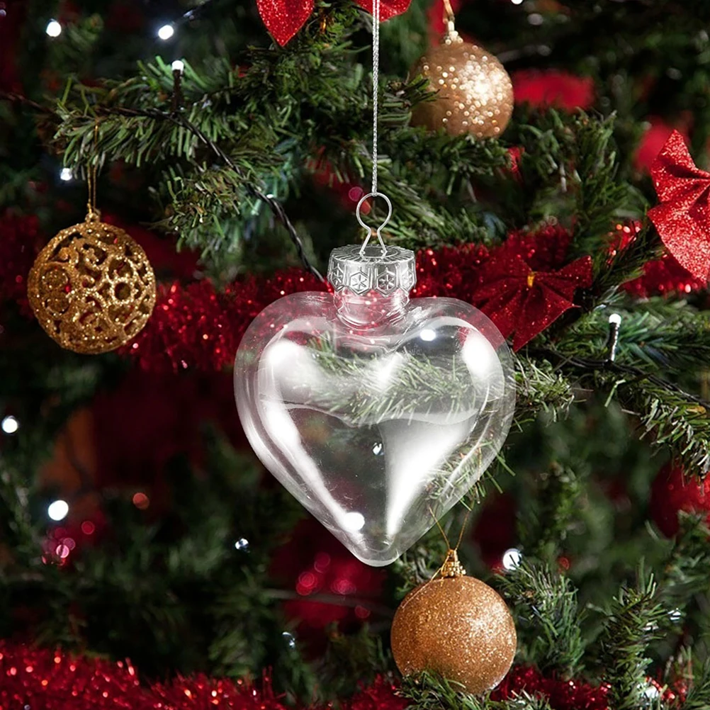 

10pcs Heart Shape Christmas Balls Transparent Hollow Plastic Ornaments Holiday Decorations Fillable Baubles Valentines Day