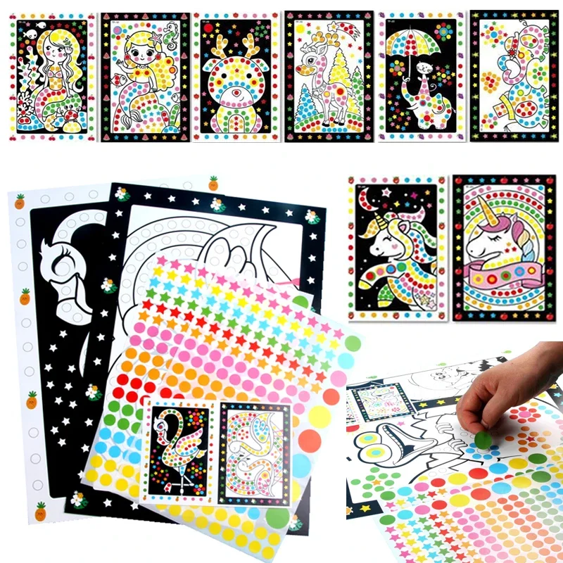 4 sets child  Sticker Dot Mosaic Puzzle Stickers Games Cartoon  For Children Kids