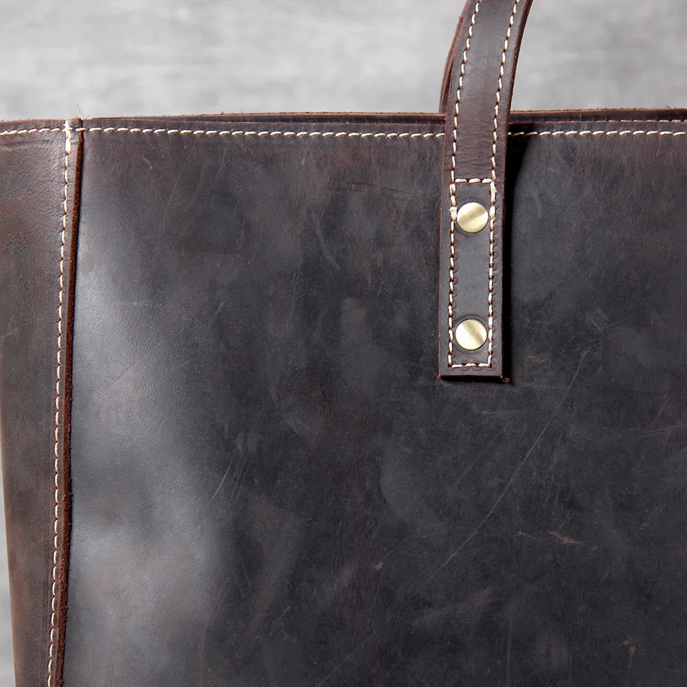 S.WORKER Vollnarbenleder Vintage Schultertasche Große Kapazität Echtleder Laptop-Einkaufstaschen für Frauen – Detail 11